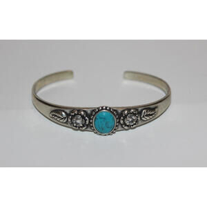 Relios Carolyn Pollack Sterling Silver Turquoise Cuff Bracelet Floral 6.25" 18g
